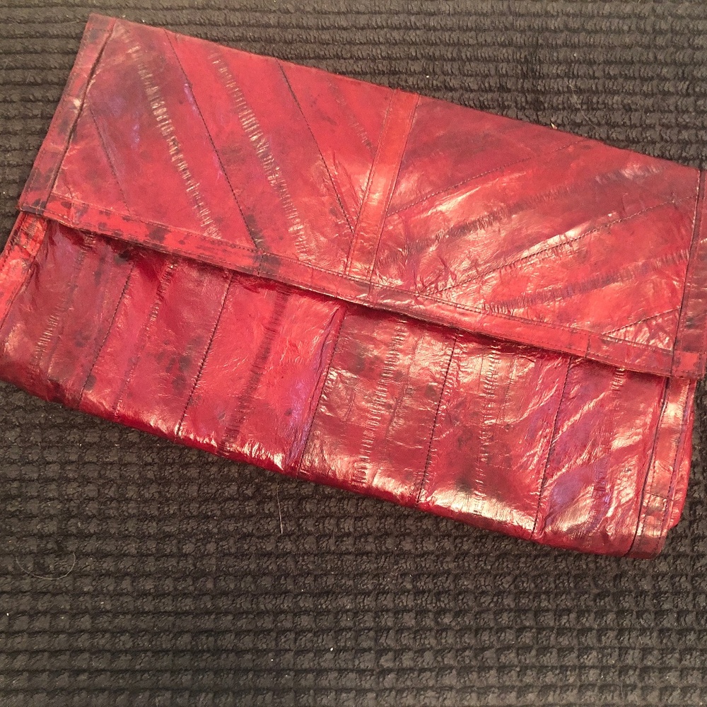 Rare Vintage Classic Burgundy Eel Skin Clutch